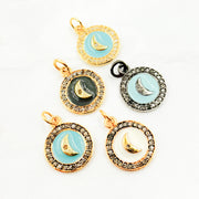 Diamond Sterling Silver Round Moon Enamel Charm